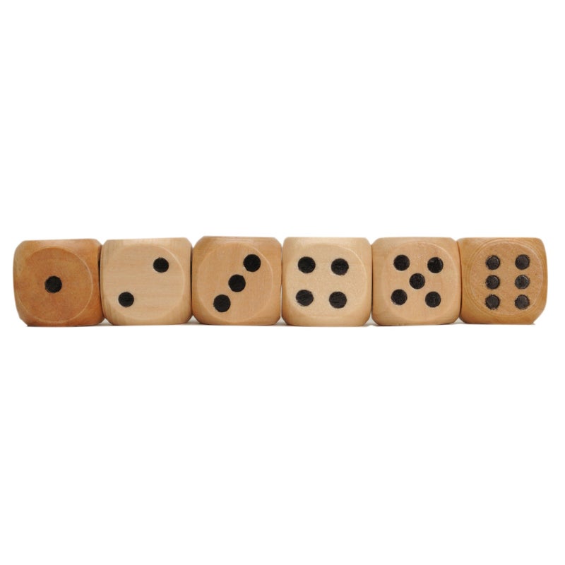 WE Games Wooden Dice Set with Rounded Corners - Pack of 6 Bulk Dice with Cloth Bag, 16mm Dice, Black Pips for Board Games, Gaming Dice Sets, Standard 6 Sided Dice Set for Adults - Image 1